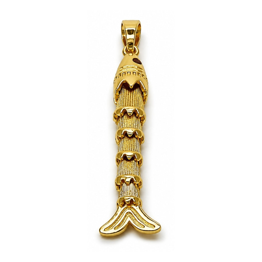 Oro Laminado Fancy Pendant, Gold Filled Style Fish Design, with Ruby Cubic Zirconia, Diamond Cutting Finish, Golden Finish