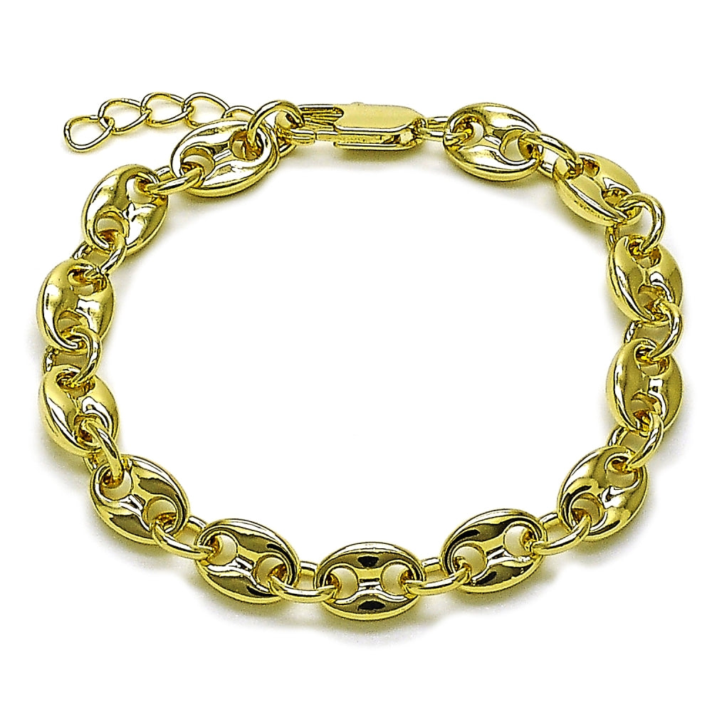 Oro Laminado Fancy Bracelet, Gold Filled Style Puff Mariner Design, Polished, Golden Finish