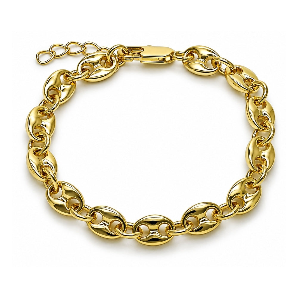 Oro Laminado Fancy Bracelet, Gold Filled Style Puff Mariner Design, Polished, Golden Finish