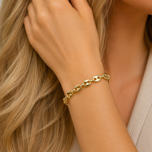 Oro Laminado Fancy Bracelet, Gold Filled Style Puff Mariner Design, Polished, Golden Finish