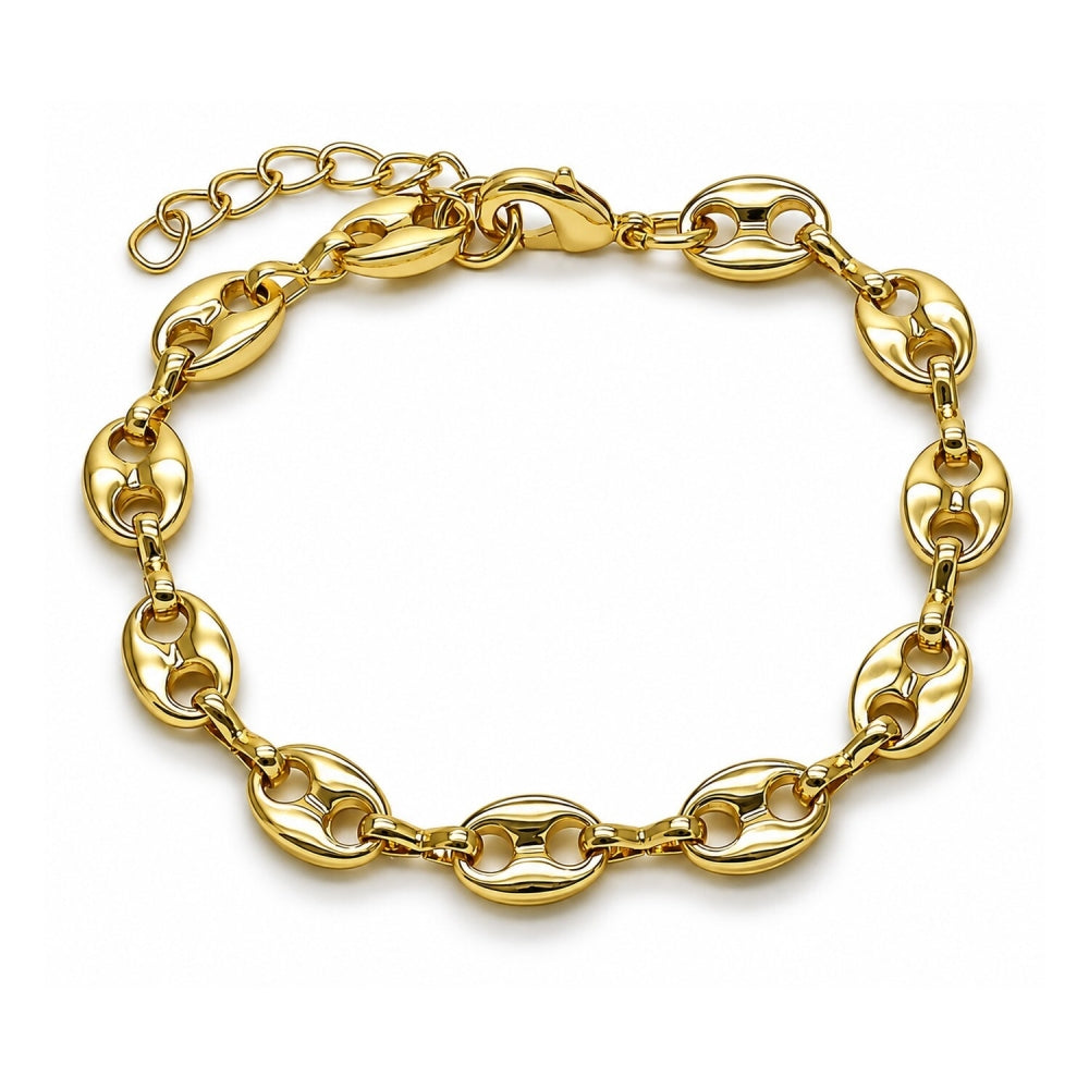 Oro Laminado Fancy Bracelet, Gold Filled Style Puff Mariner Design, Polished, Golden Finish