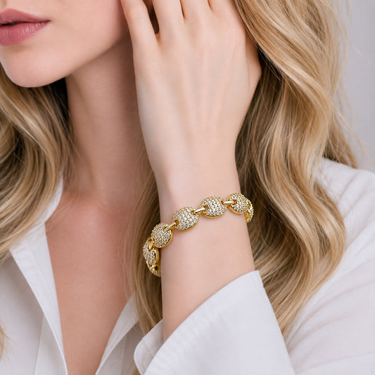 Oro Laminado Tennis Bracelet, Gold Filled Style Puff Mariner Design, with White Cubic Zirconia, Polished, Golden Finish