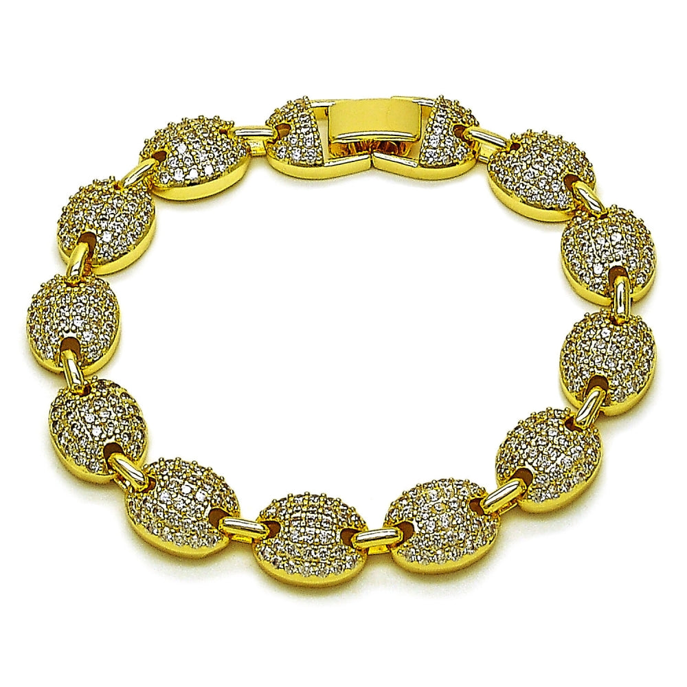 Oro Laminado Tennis Bracelet, Gold Filled Style Puff Mariner Design, with White Cubic Zirconia, Polished, Golden Finish