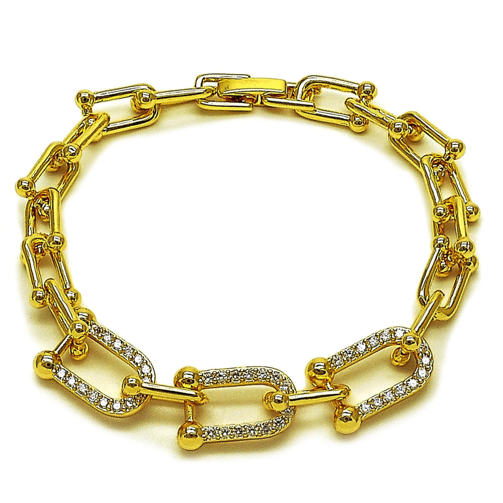 Oro Laminado Fancy Bracelet, Gold Filled Style with White Cubic Zirconia, Polished, Golden Finish