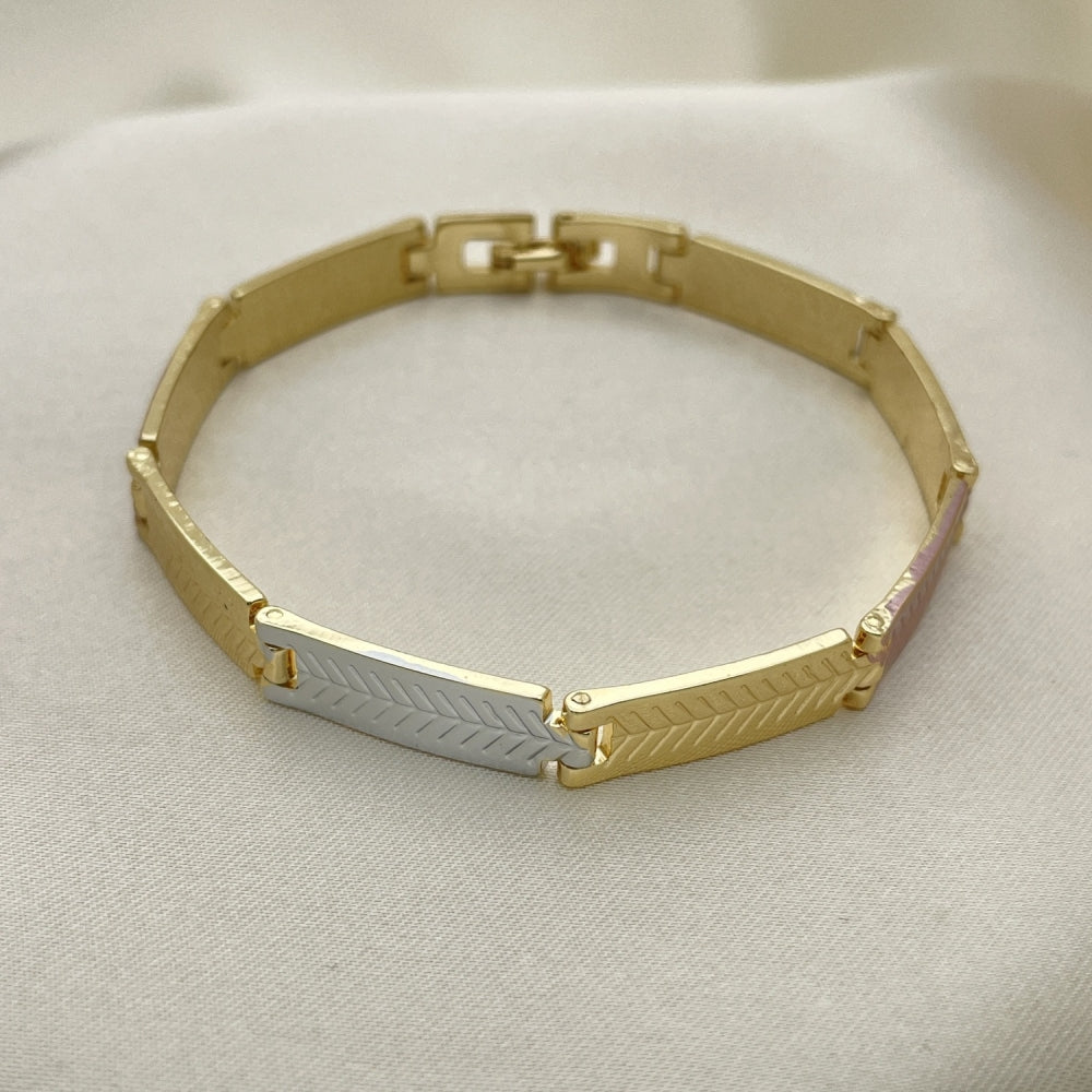 8" Tricolor Gold Nugget Bracelet - Fishbone Solid State Handmade - Gold Filled Style Bracelets 03.102.0059.08