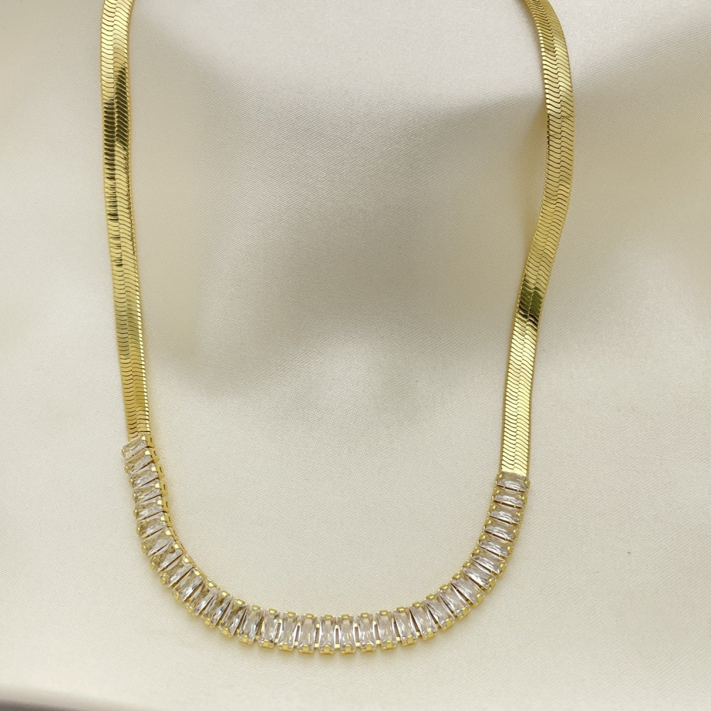 18" Herringbone Necklace Chain w/ White CZ Stones - Gold Filled Style Necklace Gift for Her 04.341.0097.16
