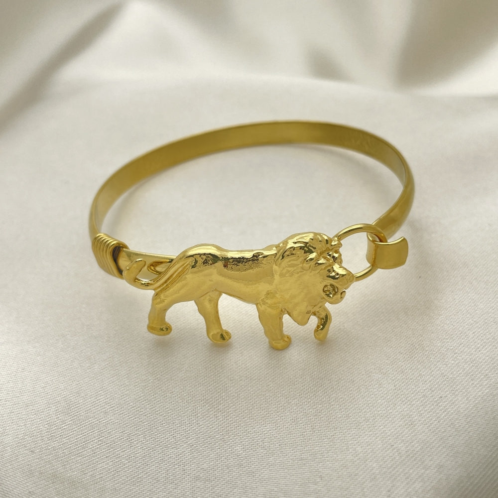 Gold Chunky Bangle Bracelet - Handmade w/ Lion CZ Design - Gold Filled Style Cuff Bangles 07.185.0004.1.04