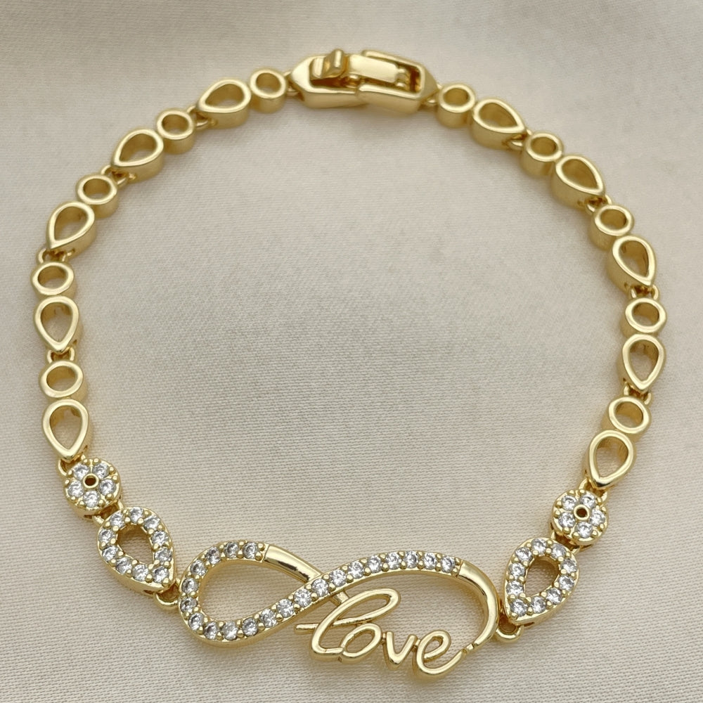 7" Gold Fancy Bracelet w/ Infinity Love White CZ Stones - Handmade Gold Filled Style Bracelets- 03.283.0050.07