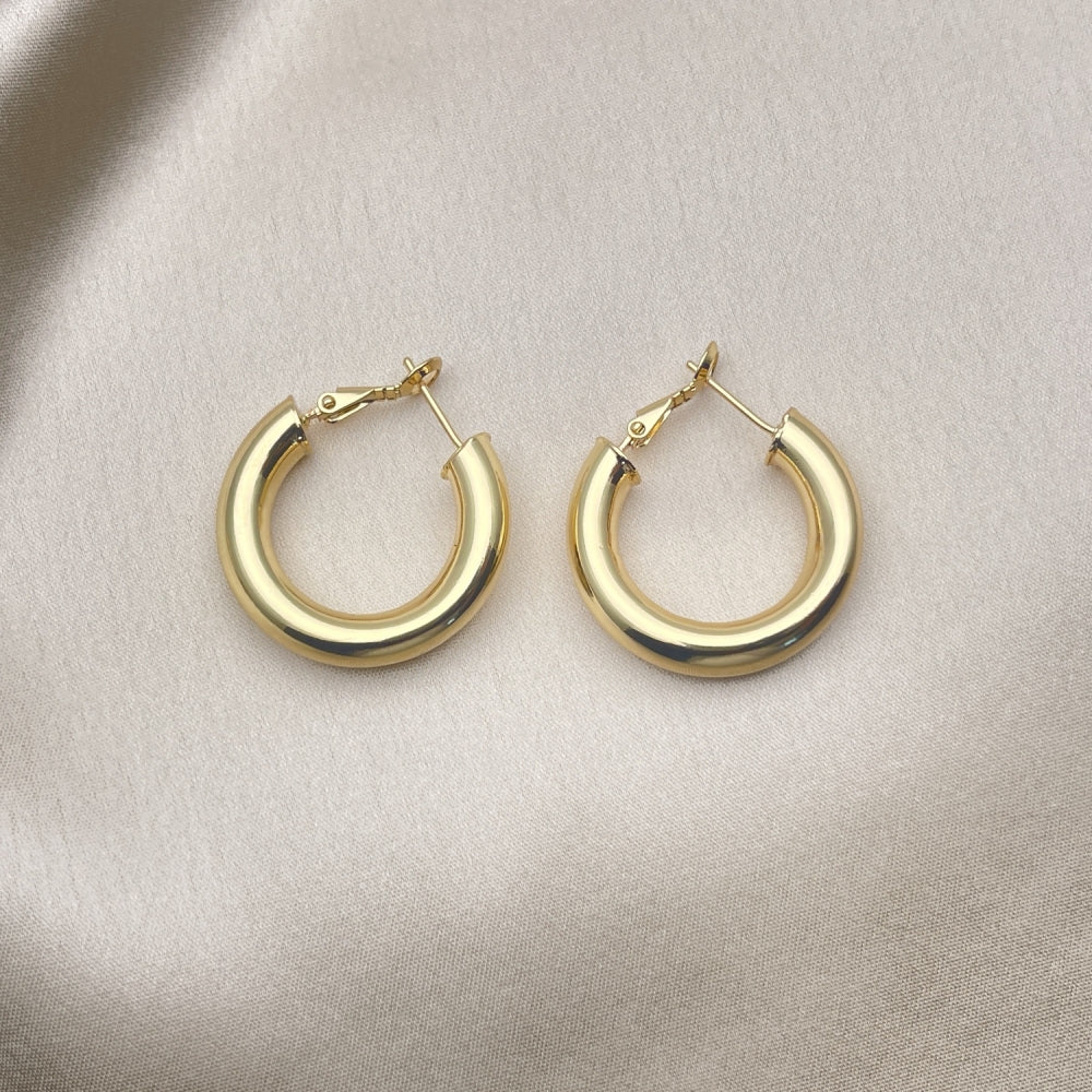 30mm Gold Hoop Stud Earrings - Chunky Handmade with Puff Style, Bold Gold Filled Style - Gold Filled Hoops 02.163.0214.30