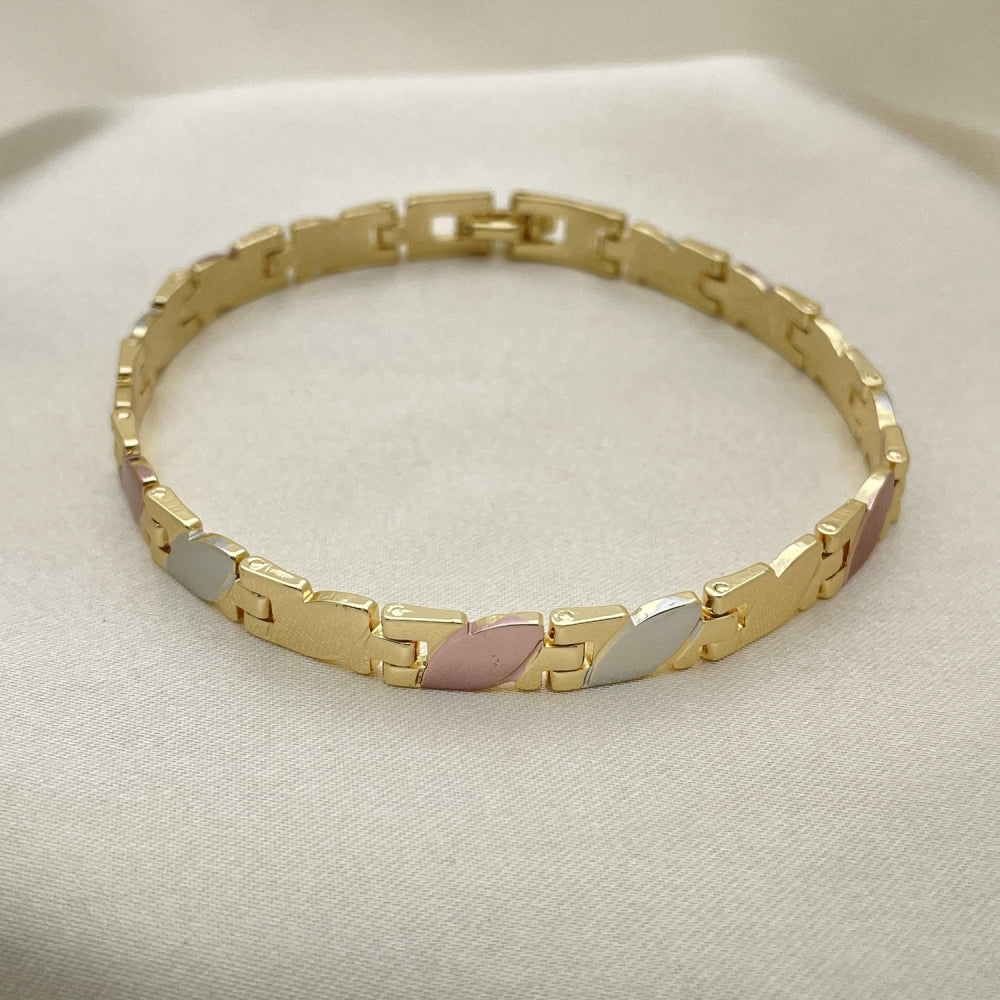 8" Tricolor Gold Nugget Bracelet - Leaf Pattern Handmade - Gold Filled Style Bracelets 03.102.0058.08