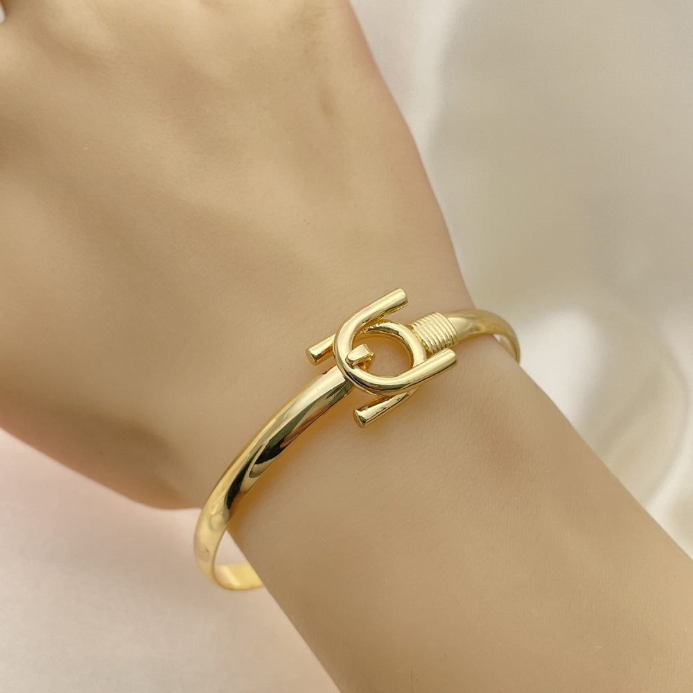 Gold CZ Bangle Bracelet - Handmade w/ Horseshoe Design - Gold Filled Style Cuff Bangles 07.192.0010.04