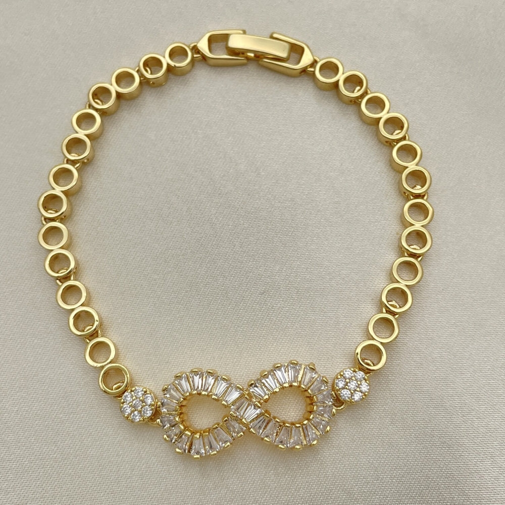 7" Gold Fancy Bracelet w/ Infinity White CZ Stones - Handmade Gold Filled Style Bracelets - 03.283.0058.07