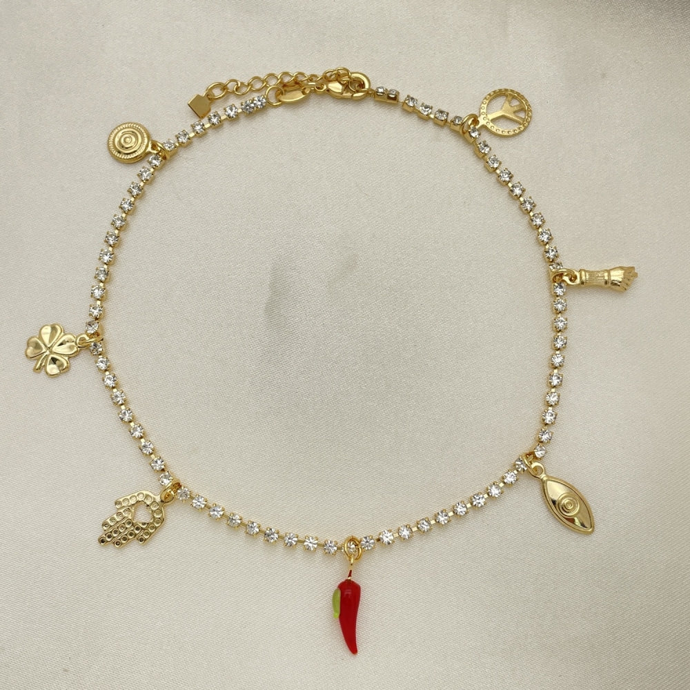 Gold Anklet - Tennis Style w/ Lucky Charms Handmade with the Highest Gold Filled Style Craftsmanship - Gold Filled Anklets 03.32.0626.10