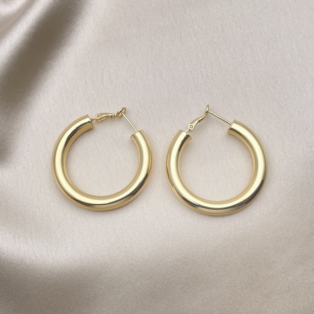 40mm Gold Hoop Stud Earrings - Chunky Handmade with Puff Style, Bold Gold Filled Style - Gold Filled Hoops 02.163.0214.40