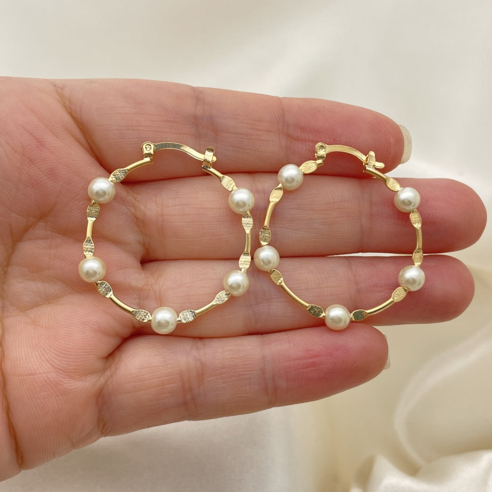 Gold Pearl 30mm Hoop Earrings Handmade - Very Light Weight Jewelry Piece - Gold Filled Hoops 02.02.0527.30