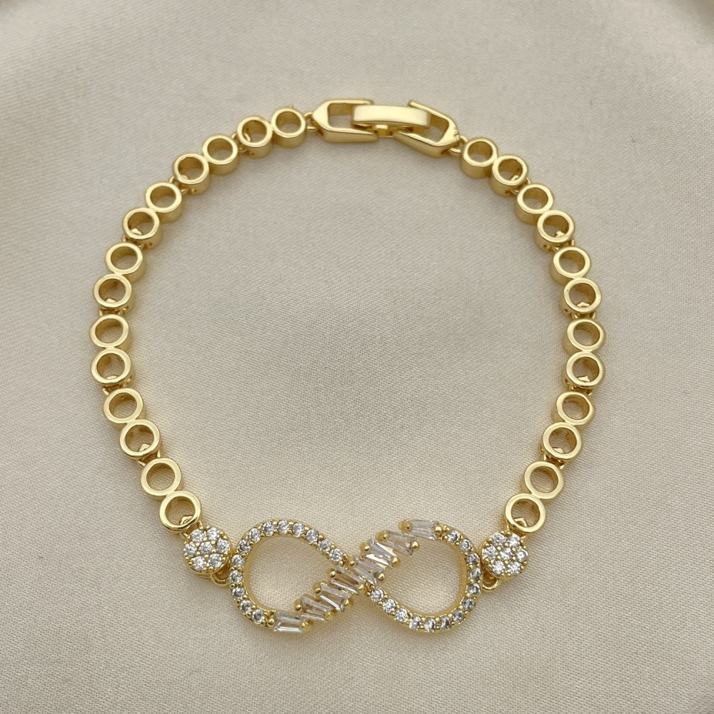 7" Gold Fancy Infinity Bracelet w/ Infinity Baguette Stones - Handmade Gold Filled Style Bracelets - 03.283.0047.07
