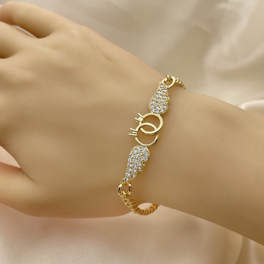 7" Gold Bracelet w/ Engagement Ring with Wings Couple Design - Handmade Gold Filled Style Bracelets - 03.283.0048.08