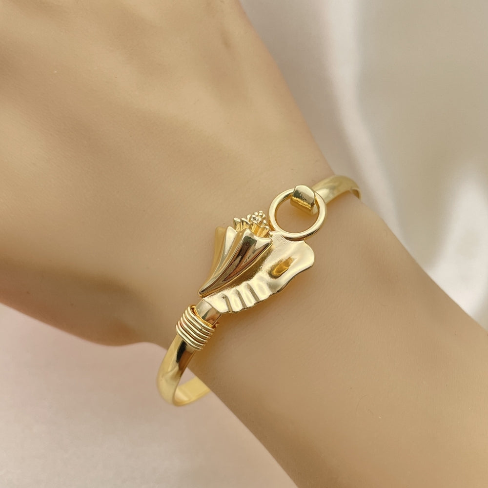 Gold Chunky Bangle Bracelet - Handmade w/ Conch Shell Design - Gold Filled Style Cuff Bangles 07.185.0008.1.04