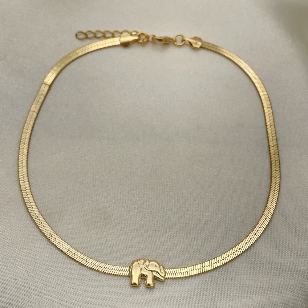 Gold Anklet Herringbone Chain w/ Elephant Charm Handmade with the Highest Gold Filled Style Craftsmanship - Minimalist Gold Filled Anklets 03.02.0096.10