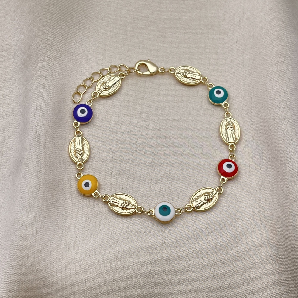 Gold Bracelet - Handmade Guadalupe and Evil Eye Lucky Charm the Highest Craftsmanship in Gold Filled Style Bracelet 03.213.0225.08