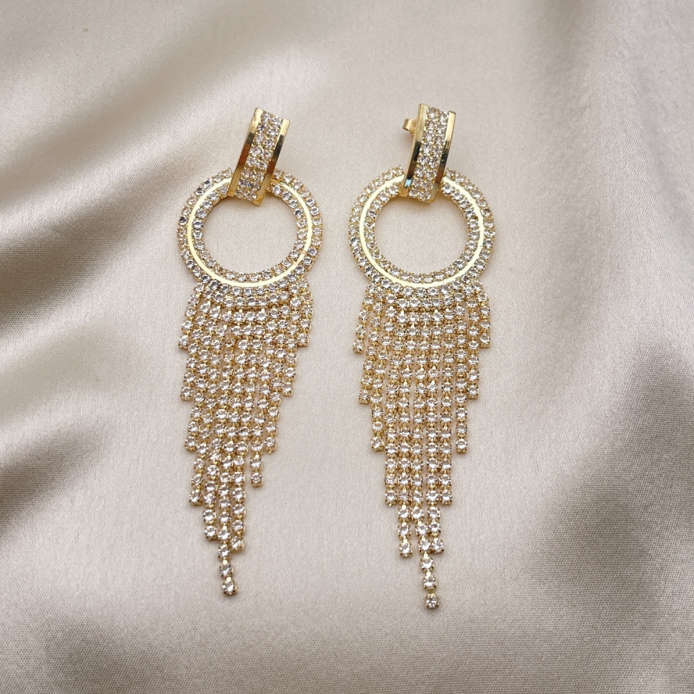 Long Drop Earrings Handmade w/ Diamond Crystal Zirconia Settings in Gold Filled Style Light Weight - Gold Filled Earrings 02.268.0103