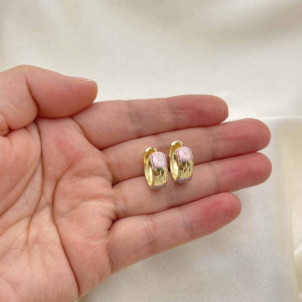 Tritone 15mm Small Hoop Earrings Handmade in Gold Filled Style - Tricolor Excelent Jewelry Gift - Very Light Weight Jewelry Piece - Gold Filled Hoops 02.102.0074.15