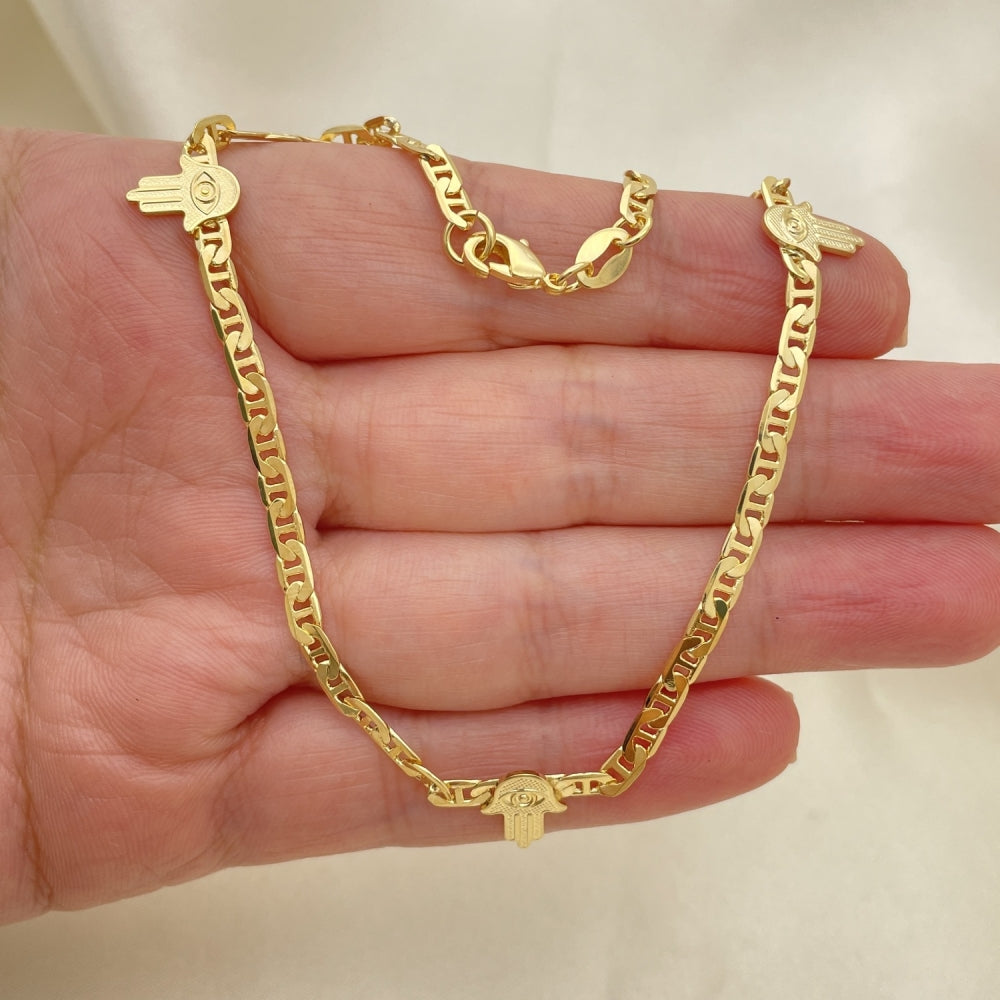Gold Anklet - Mariner Style w/ Hamsa Charms Handmade with the Highest Gold Filled Style Craftsmanship - Gold Filled Anklets 03.32.0616.10