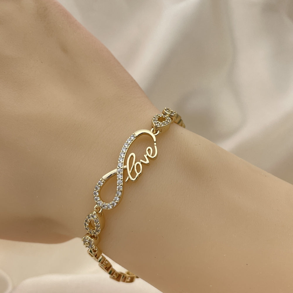 7" Gold Fancy Bracelet w/ Infinity Love White CZ Stones - Handmade Gold Filled Style Bracelets- 03.283.0050.07