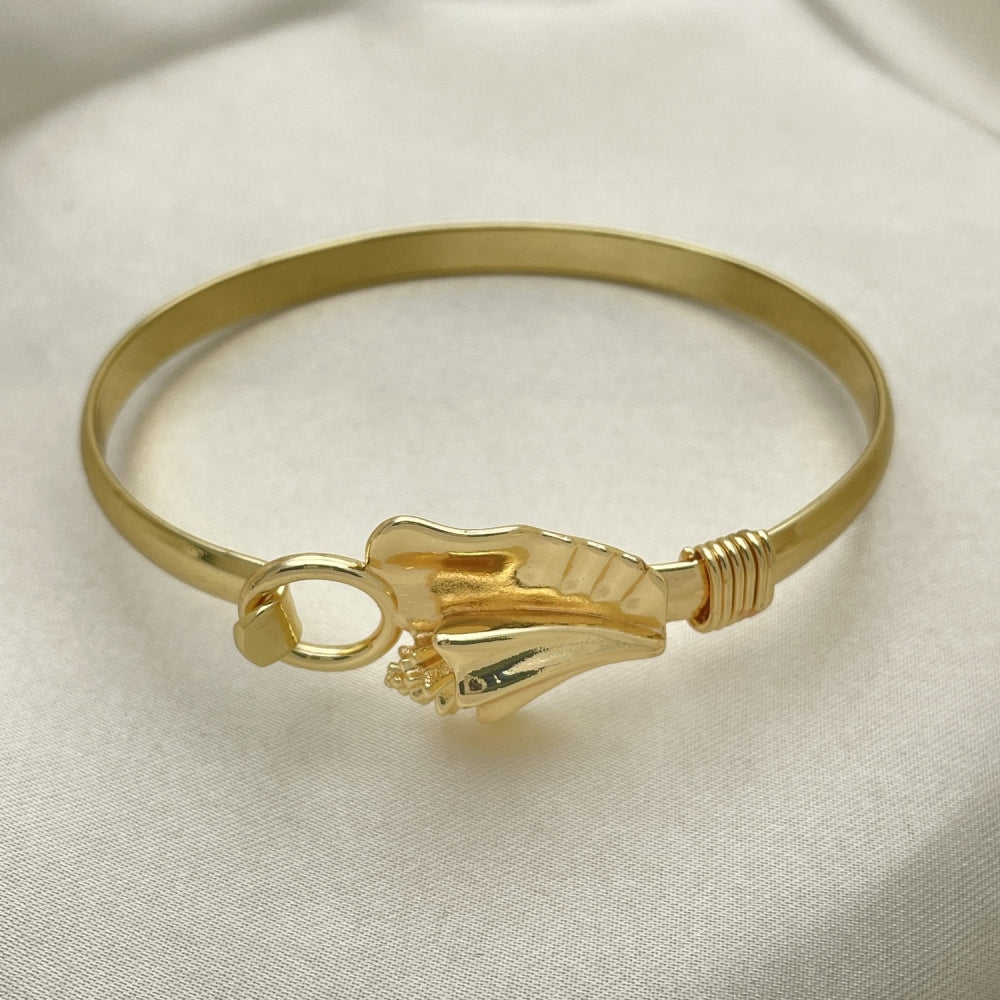 Gold Chunky Bangle Bracelet - Handmade w/ Conch Shell Design - Gold Filled Style Cuff Bangles 07.185.0008.1.04