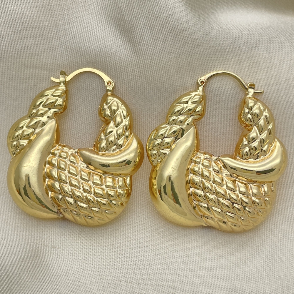 Puff Hoops Chunky & Thick Lightweight Handmade Shrimp Earrings - Light Weight Stampato Jewelry Bold Gold Filled Style Hoops 02.163.0137.40
