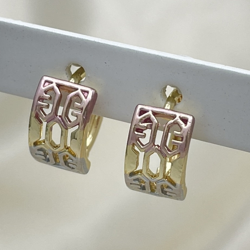 15" Small Tritone Hoop Earring. Handmade in Gold Filled Style. Light Weight Jewelry Gift. Tricolor Earring. Gold Filled Style 02.102.0069.15