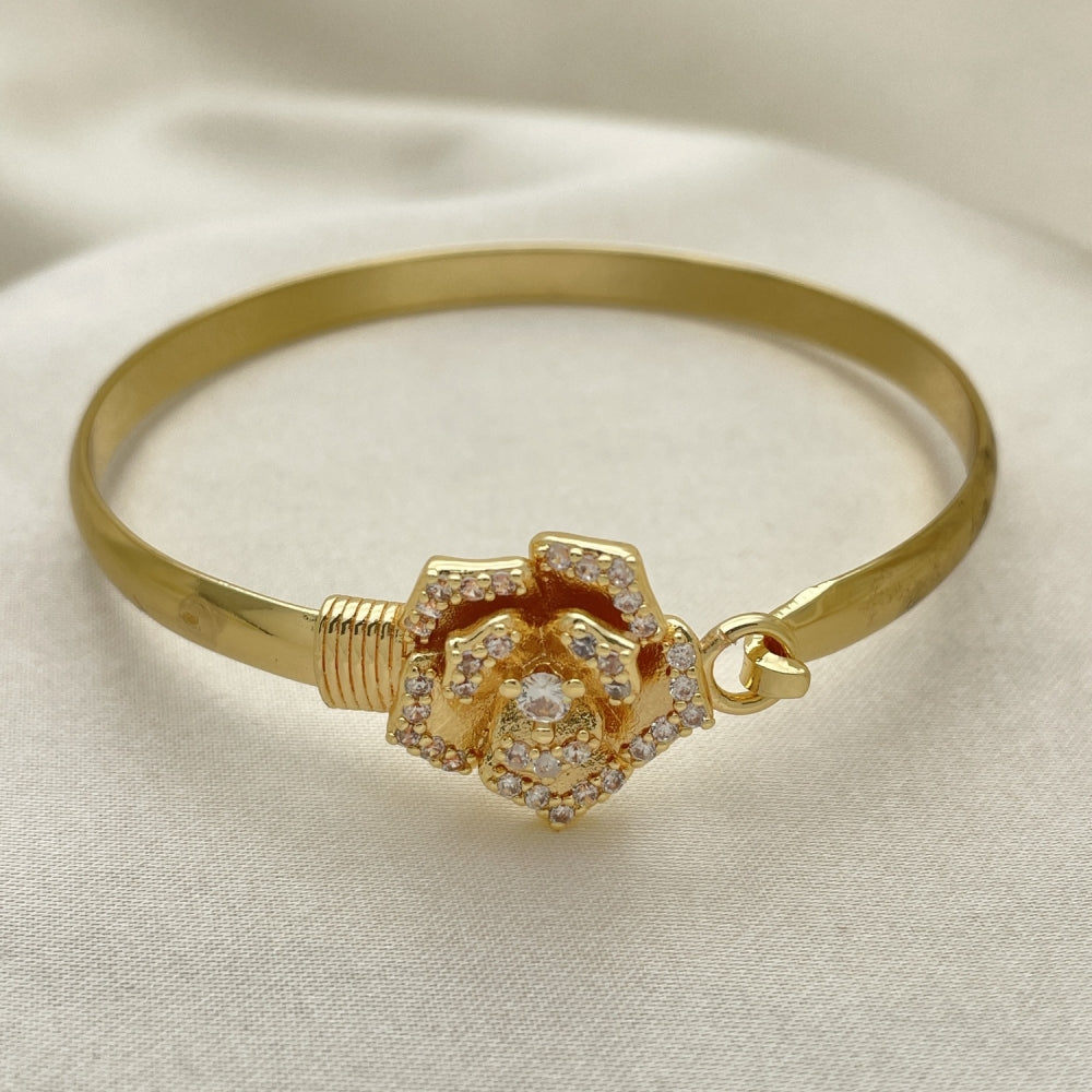 Open Gold CZ Bangle Bracelet - Handmade w/ Rose CZ Design - Gold Filled Style Cuff Bangles - 007.192.0040.04