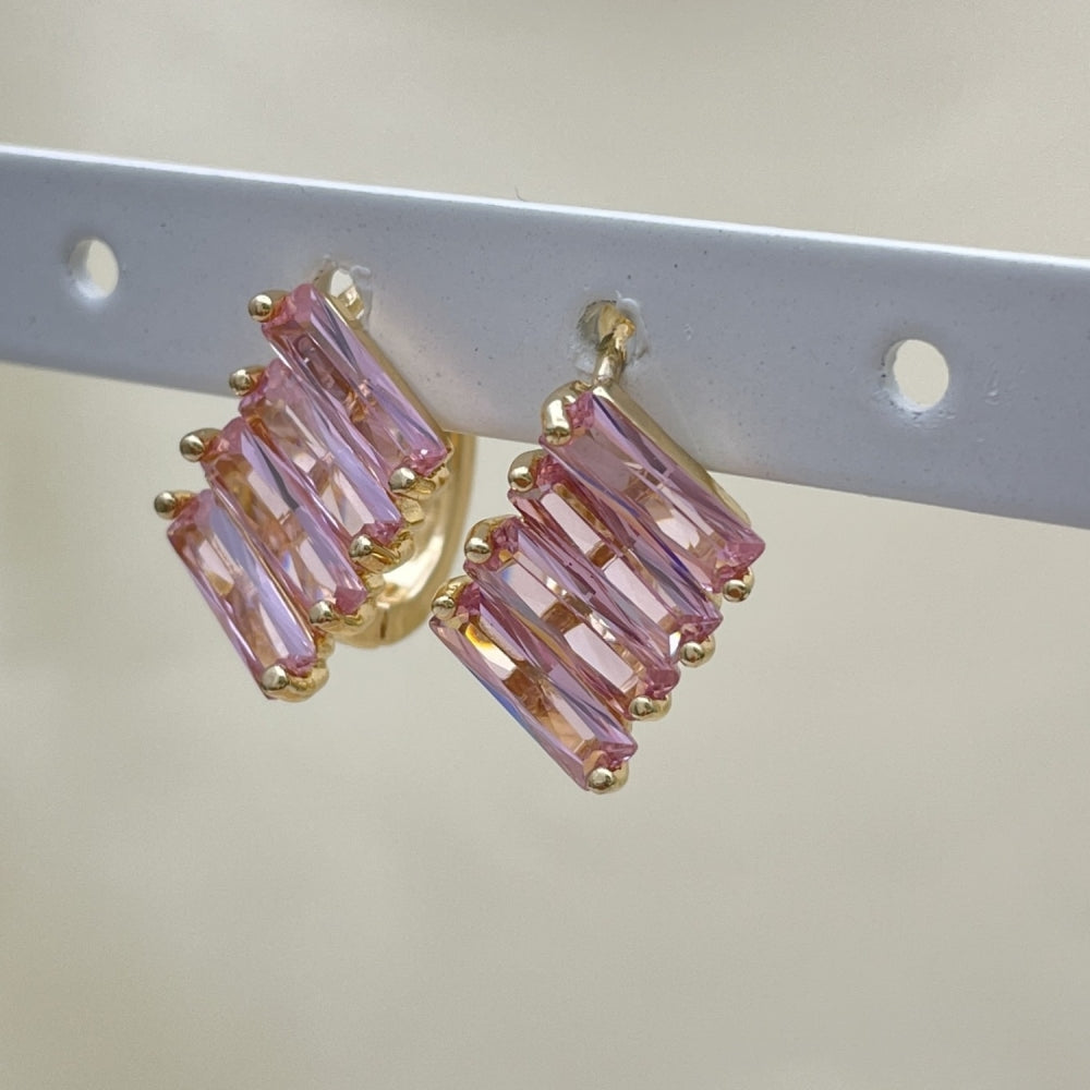 Pink Zirconia Huggie Gold Hoop Earrings Handmade Very Light Weight Jewelry Piece - Gold Filled Hoops 02.210.0594.2.15