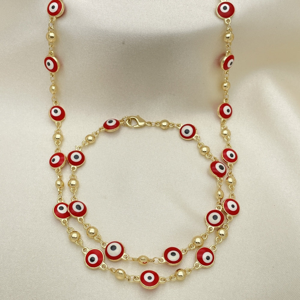 RED & WHITE Evil Eye Bracelet Gold Bracelet or Minimalist Necklace Set Light Red Evil Eye or Dainty Anklet, Gold Filled, Gift for Her