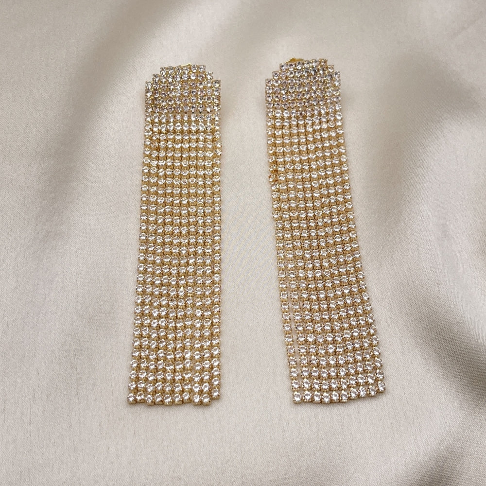 Long Drop Earrings Handmade w/ Diamond Crystal Zirconia Settings in Gold Filled Style Light Weight - Gold Filled Earrings 02.268.0101