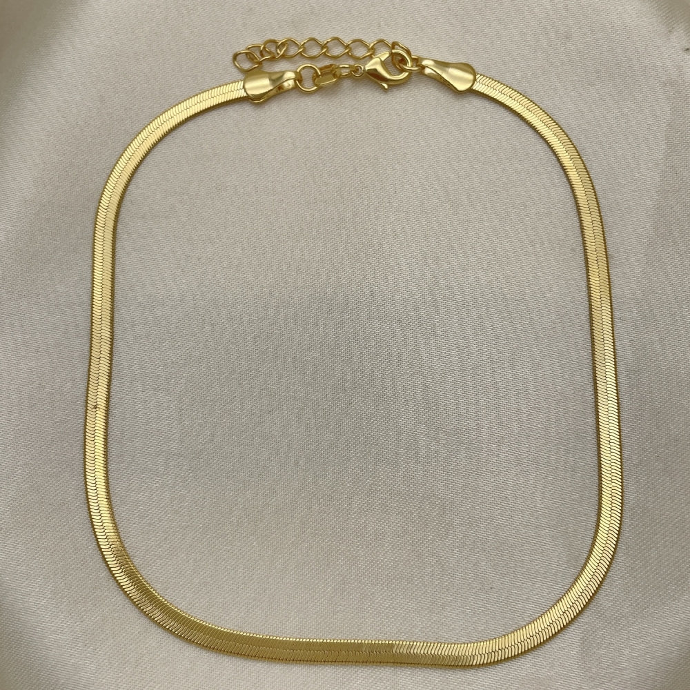 Gold Anklet Handmade with Shinny Plain Herringbone Chain and Highest Gold Filled Style Craftsmanship in Minimalist Anklets 03.02.0083.1.10