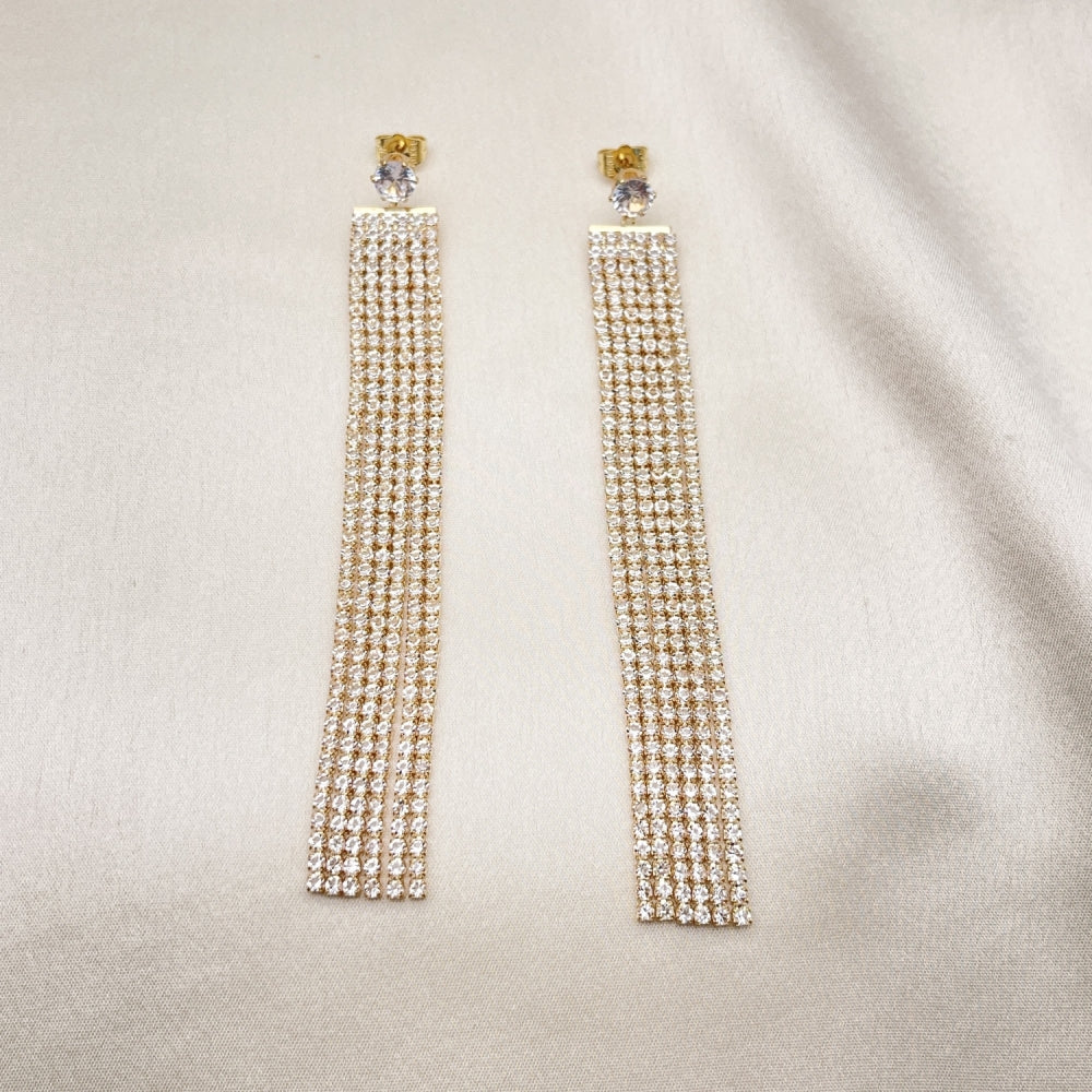 Long Drop Earrings Handmade w/ Diamond Crystal Zirconia Settings in Gold Filled Style Light Weight - Gold Filled Earrings 02.268.0105