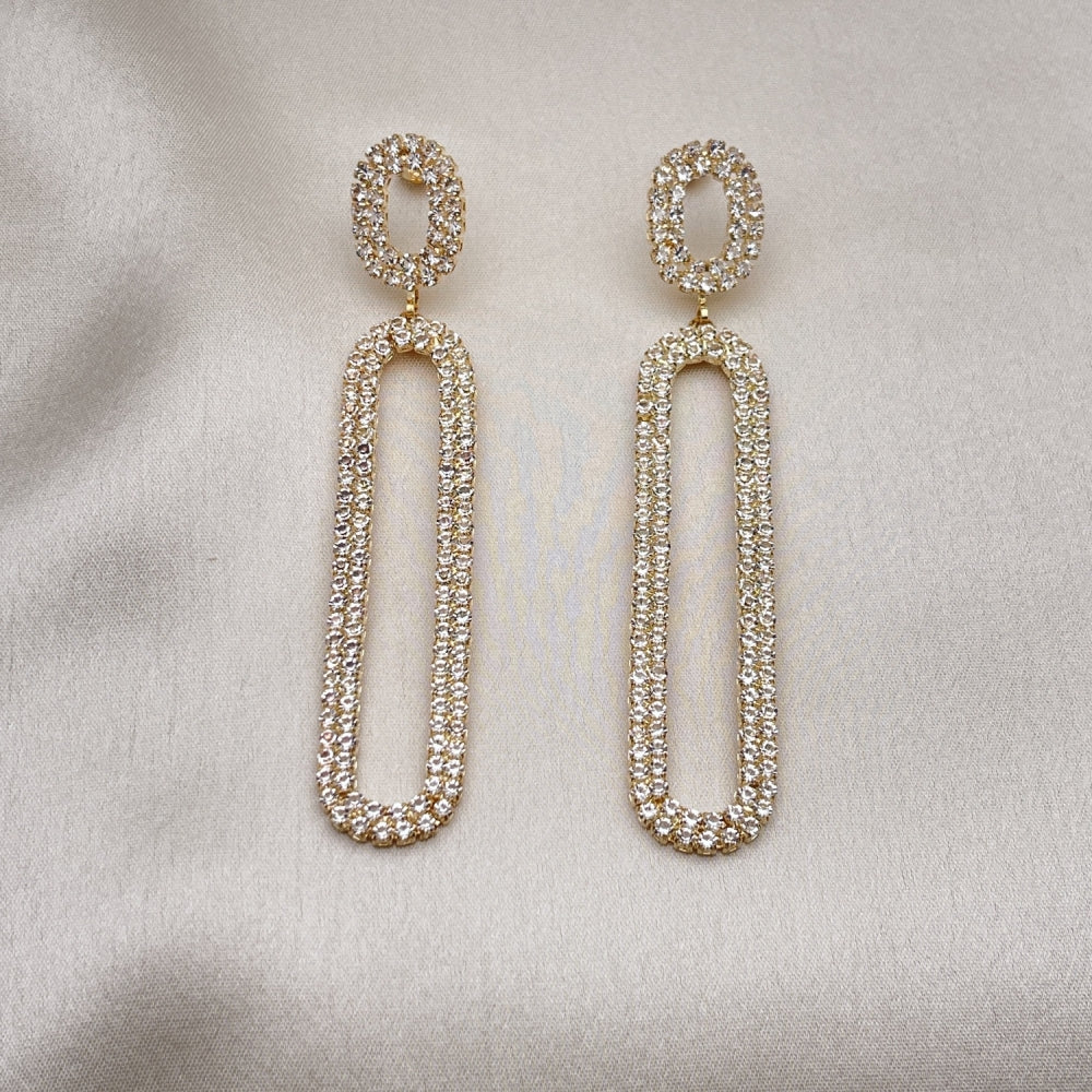 Long Drop Earrings Handmade w/ Diamond Crystal Zirconia Settings in Gold Filled Style Light Weight - Gold Filled Earrings 02.268.0100