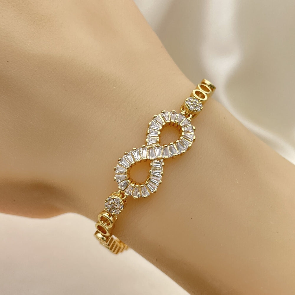 7" Gold Fancy Bracelet w/ Infinity White CZ Stones - Handmade Gold Filled Style Bracelets - 03.283.0058.07