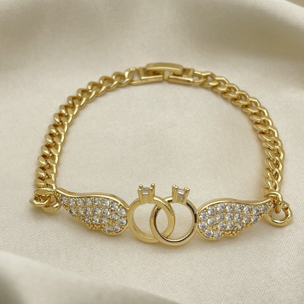7" Gold Bracelet w/ Engagement Ring with Wings Couple Design - Handmade Gold Filled Style Bracelets - 03.283.0048.08