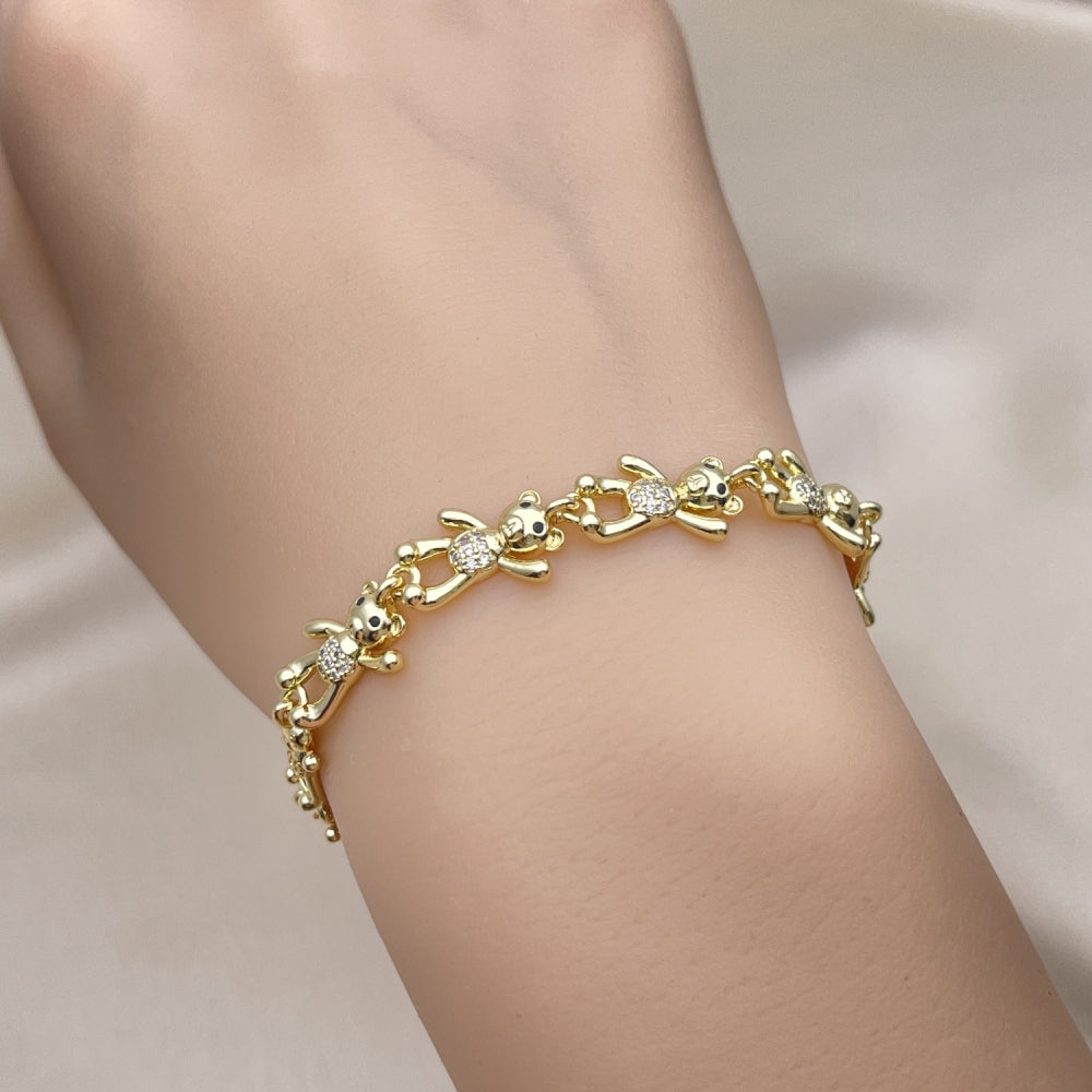 Gold Bracelet Handmade Teddy Bear Micro Settings With the Highest Craftsmanship in Micro Settings Gold Filled Style Bracelet 03.213.0225.08