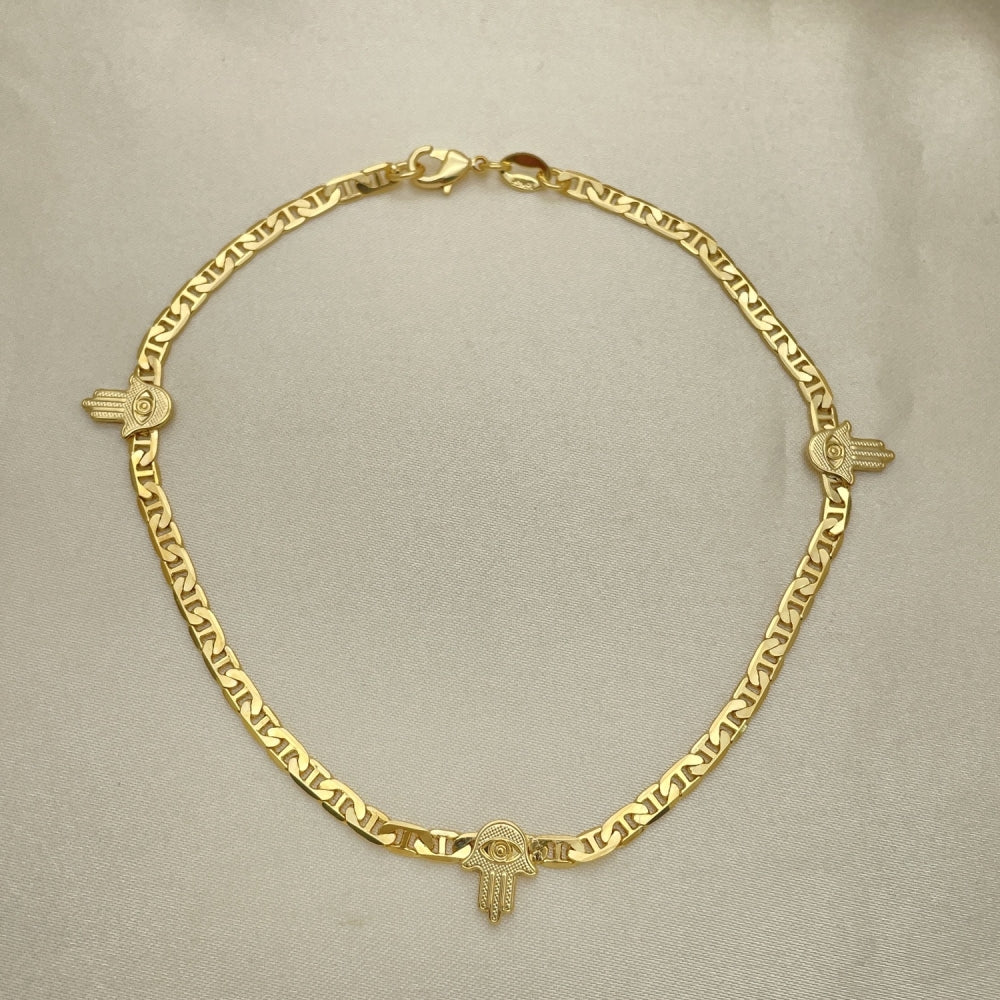 Gold Anklet - Mariner Style w/ Hamsa Charms Handmade with the Highest Gold Filled Style Craftsmanship - Gold Filled Anklets 03.32.0616.10
