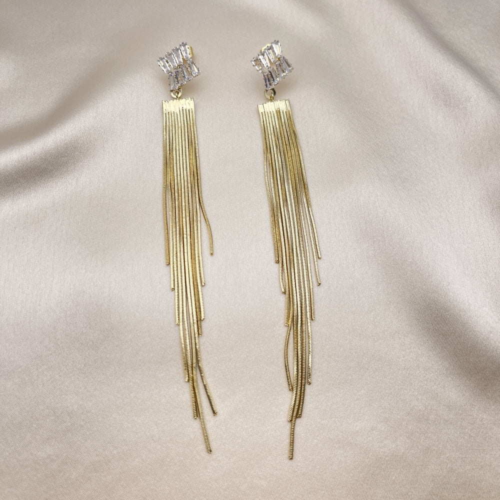 Long Drop Earrings Handmade w/ Diamond Crystal Zirconia Settings in Gold Filled Style Light Weight - Gold Filled Earrings 02.268.0110