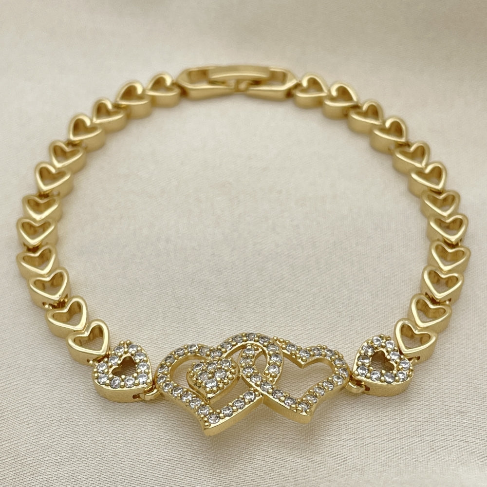 7" Gold Fancy Bracelet w/ Heart Design White CZ Stones - Handmade Gold Filled Style Bracelets 03.283.0053.07