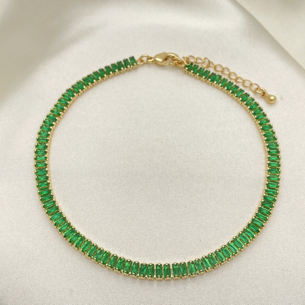 Green Emerald Rhinestone Gold Anklet - Handmade with Lab made Gemstone and the Highest Gold Filled Style Craftsmanship - 03.130.0008.7.10