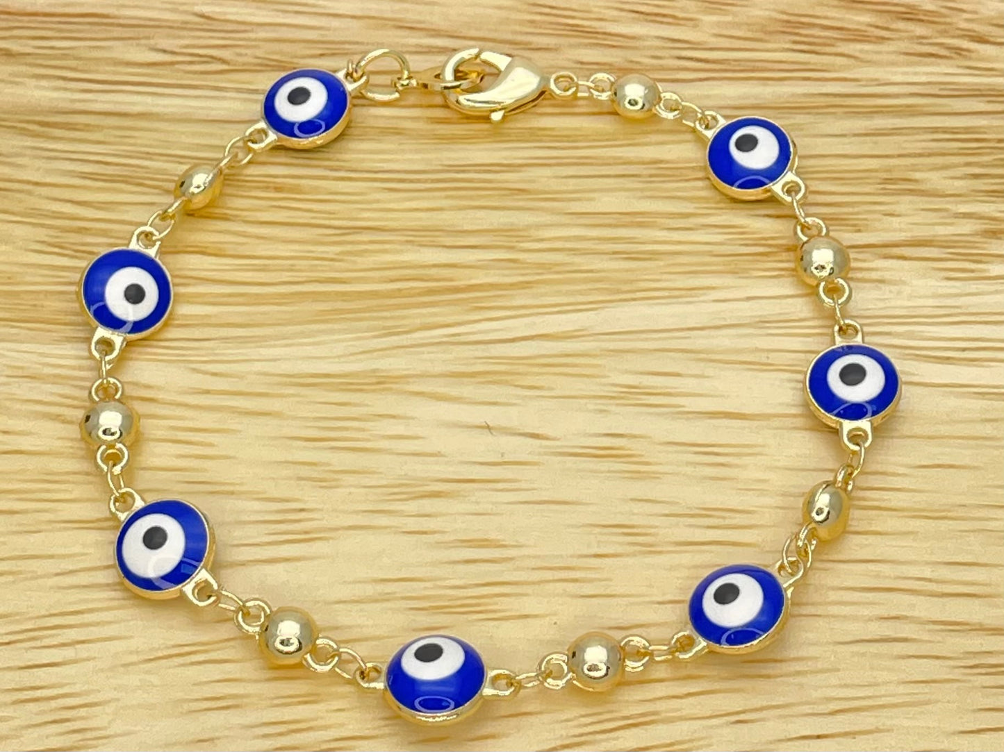 Blue & White Evil Eye Gold Bracelet | Minimalist Gold Bracelet a Dainty Gold Bracelet | Evil Eye | Gift for Her, Gold Bracelet 6.5” - 8”