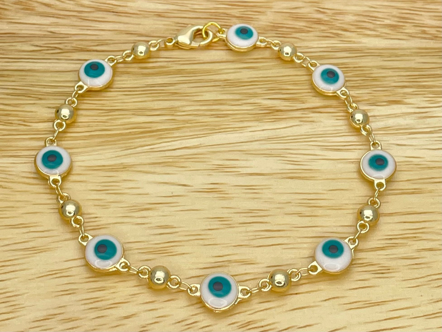 Minimalist WHITE & BLUE Evil Eye Gold Bracelet. HANDMADE Dainty Lucky Charm Gold Bracelet | Gift for Her | Gift for Mom