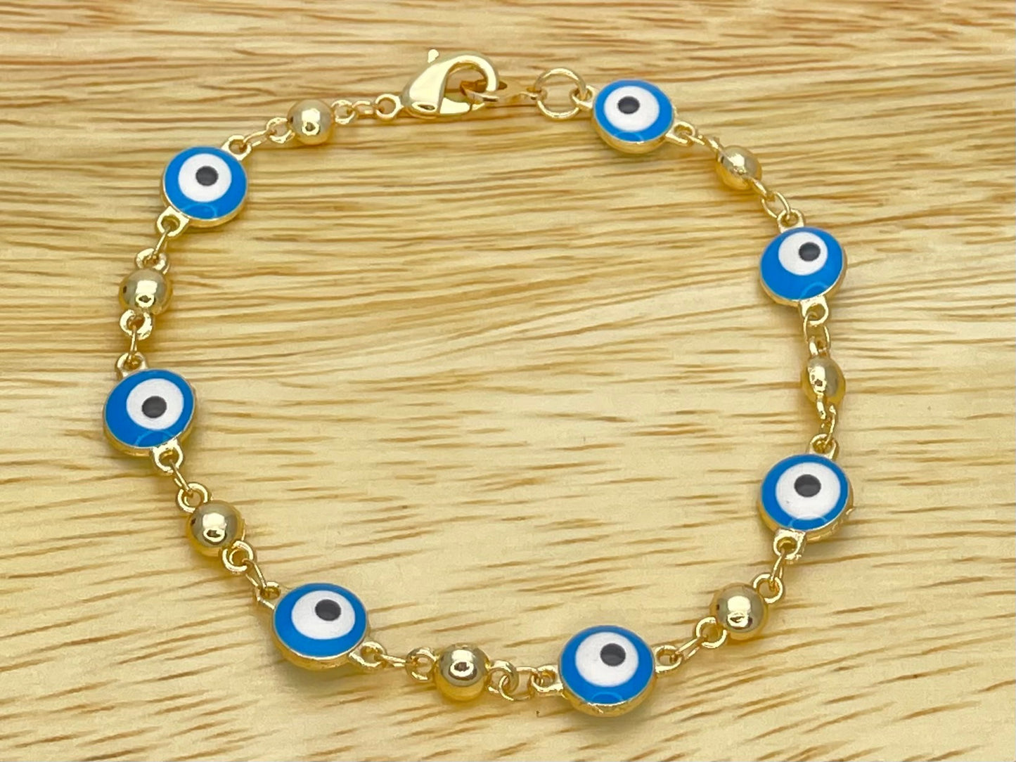 BABY BLUE & WHITE Evil Eye | Handmade Dainty Gold Bracelet, Minimalist Evil Eye Beads, Gold Filled, Gift for Her of Gift Mom, Gift for Her