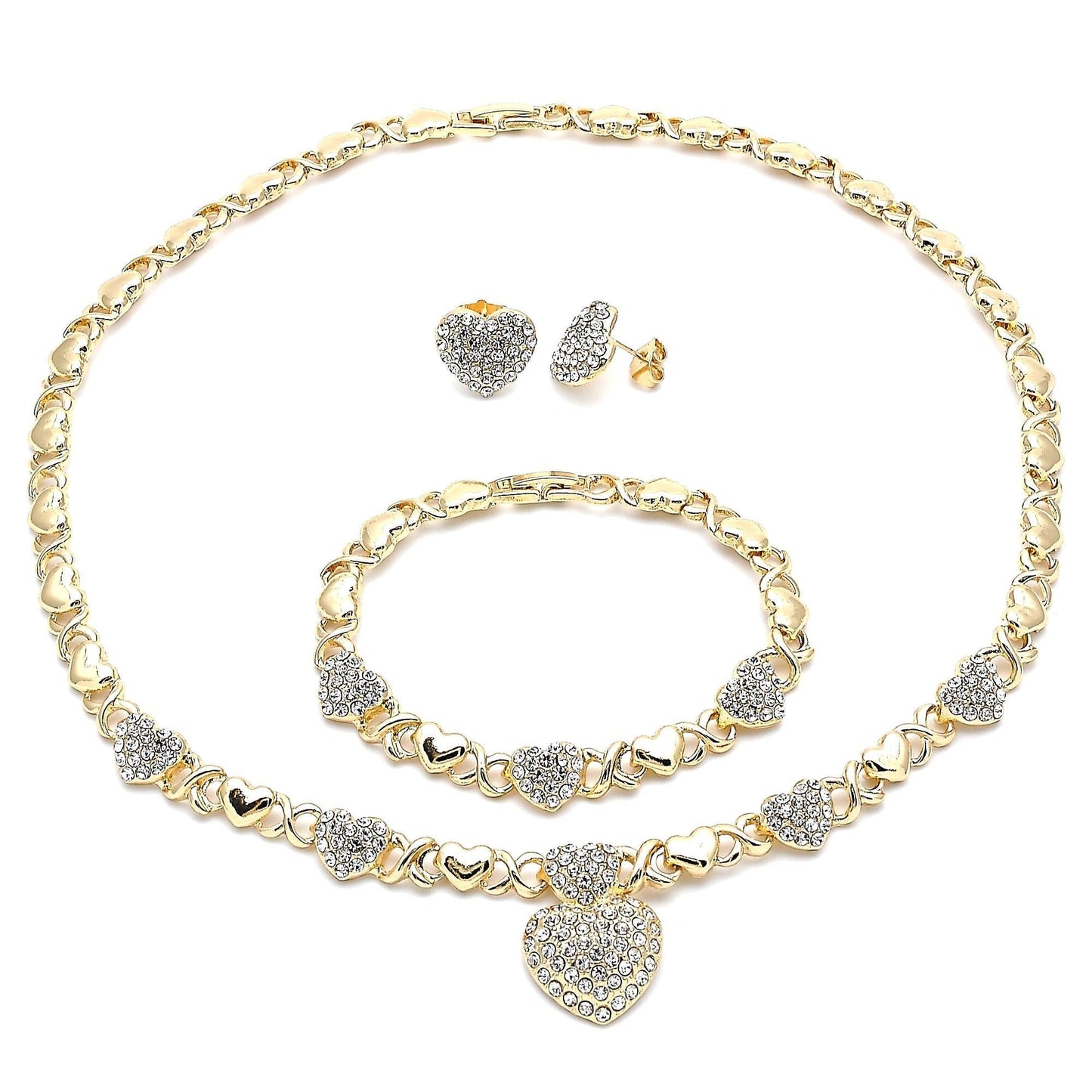 Gold Jewelry Set HUGS & KISSES Gold Necklace - 18K Gold Filled Over Jewelry Set | XOXO Necklace Set | Heart Jewelry Set | Gift For Your Diva