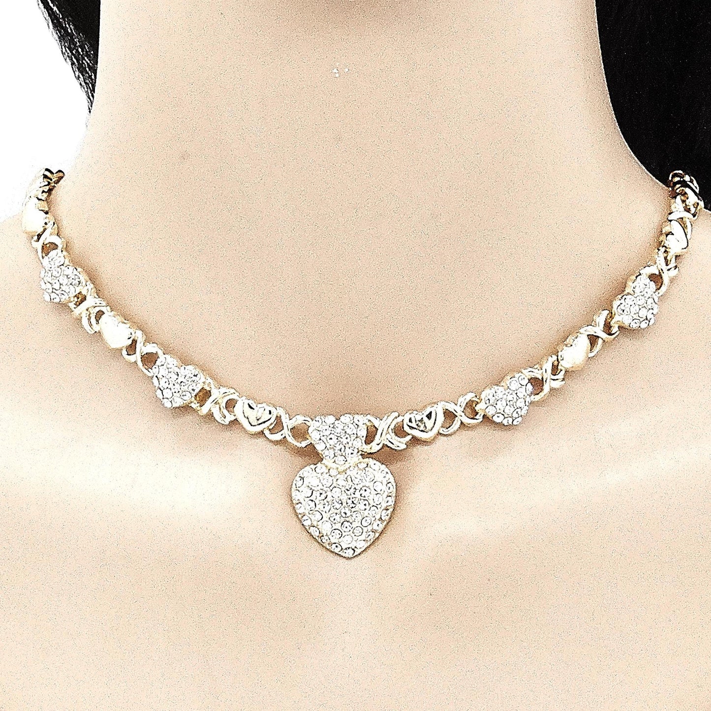 Gold Jewelry Set HUGS & KISSES Gold Necklace - 18K Gold Filled Over Jewelry Set | XOXO Necklace Set | Heart Jewelry Set | Gift For Your Diva